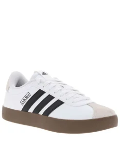 Tennis blanches avec semelle à talon plat avec empiècements en cuir nubuck