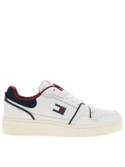 Tennis blanches avec semelle à talon plat et doublure bordeaux