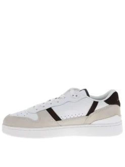 Tennis blanches en cuir à talon plat avec des lacets et logo marron