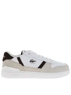 Tennis blanches en cuir à talon plat avec des lacets et logo marron