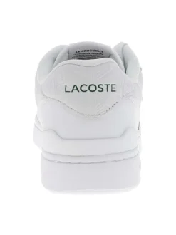 Tennis blanches en cuir à talon plat avec des lacets et marque imprimée en vert