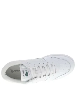 Tennis blanches en cuir à talon plat avec des lacets et marque imprimée en vert