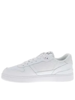 Tennis blanches en cuir à talon plat avec des lacets et marque imprimée en vert