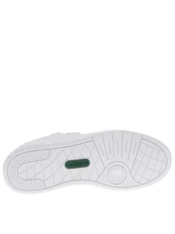Tennis blanches en cuir à talon plat avec des lacets et marque imprimée en vert