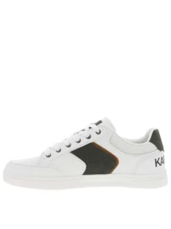 Tennis blanches et kakis à semelle plate blanche et à lacets plats