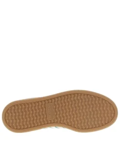 Tennis blanches et vertes en cuir à semelle marron avec logo jaune et lacets