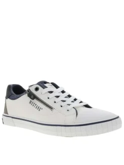 Tennis blanches à semelle plate avec des lacets et un zip latéral