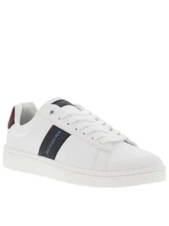 Tennis blanches à semelle plate avec lacets et empiècements marine et bordeaux