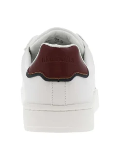 Tennis blanches à semelle plate avec lacets et empiècements marine et bordeaux