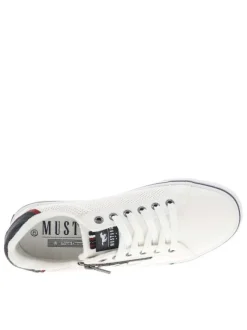 Tennis blanches à semelle à talon plat et à lacets et zip latéral