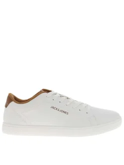 Tennis blanches à talon plat avec des lacets et logo embossé
