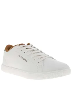 Tennis blanches à talon plat avec des lacets et logo embossé
