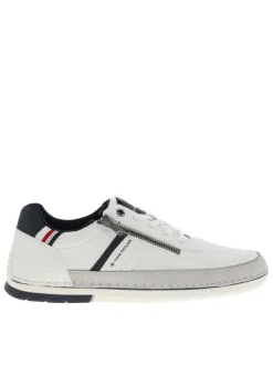 Tennis blanches à talon plat avec des lacets et un zip latéral