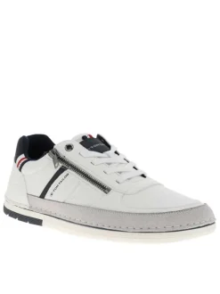 Tennis blanches à talon plat avec des lacets et un zip latéral