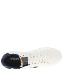 Tennis blanches à talon plat avec la marque en relief et des lacets blancs