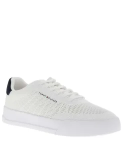 Tennis blanches à talon plat avec le contrefort en nubuck marine