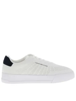 Tennis blanches à talon plat avec le contrefort en nubuck marine