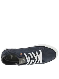 Tennis bleues marine à surpiqûres blanches avec un zip et à lacets plats blancs
