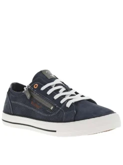 Tennis bleues marine à surpiqûres blanches avec un zip et à lacets plats blancs