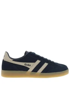 Tennis bleu marine en cuir nubuck avec un talon plat et des lacets