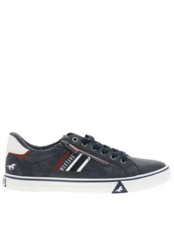 Tennis bleu marine à semelle à talon plat et à lacets et zip latéral
