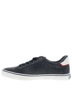 Tennis bleu marine à semelle à talon plat et à lacets et zip latéral