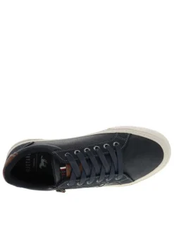 Tennis bleu marine à talon plat avec des lacets et un zip latéral