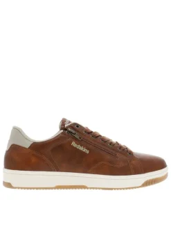 Tennis cognac à semelle plate avec une fermeture à lacets et un zip latéral