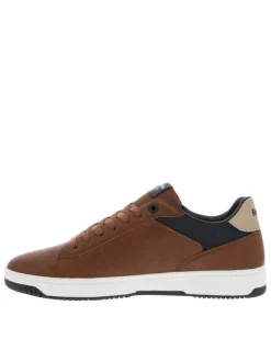 Tennis cognacs et bleues marine à semelle plate blanche et à lacets plats