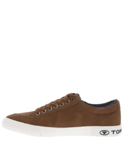 Tennis cognacs à semelle plate et à lacets plats avec un zip sur le côté