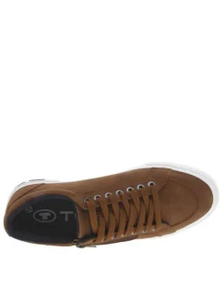 Tennis cognacs à semelle plate et à lacets plats avec un zip sur le côté