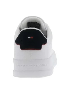 Tennis en cuir blanches avec semelle à talon plat et contrefort contrasté