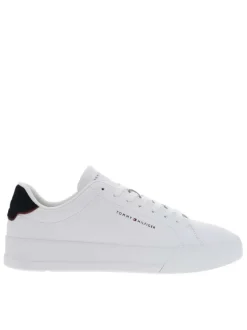 Tennis en cuir blanches avec semelle à talon plat et contrefort contrasté