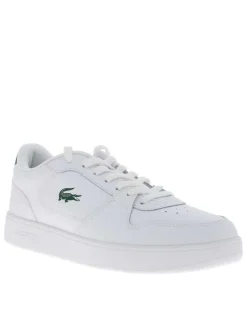 Tennis en cuir blanches et vertes avec un talon plat et des lacets