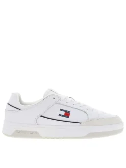 Tennis en cuir blanches à talon plat avec des lacets et logo côté externe