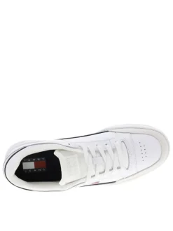 Tennis en cuir blanches à talon plat avec des lacets et logo côté externe