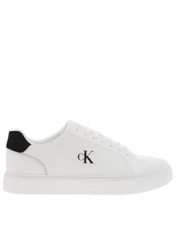 Tennis en cuir blanches à talon plat avec des lacets et logo noir