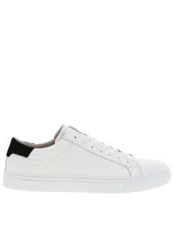 Tennis en cuir blanc à talon plat avec chevillière contrastée et lacets plats blancs