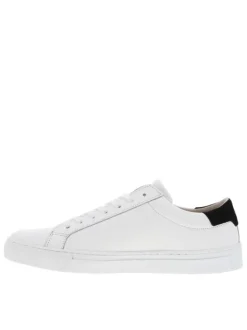 Tennis en cuir blanc à talon plat avec chevillière contrastée et lacets plats blancs