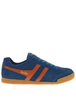 Tennis en cuir bleues en daim à empiècements rouges brique et à lacets plats