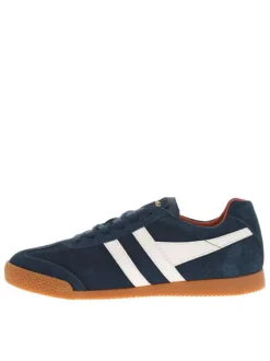 Tennis en cuir bleues marine en daim à empiècements blancs et à lacets plats