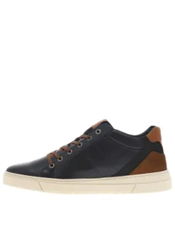 Tennis en cuir bleu marine avec une fermeture zippée et des lacets