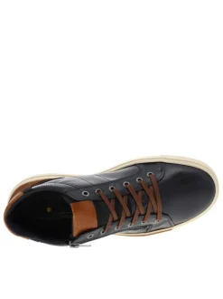 Tennis en cuir bleu marine avec une fermeture zippée et des lacets