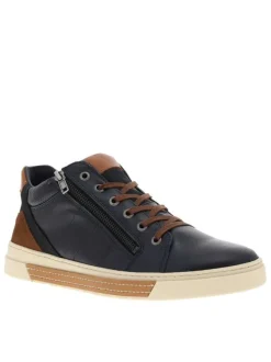 Tennis en cuir bleu marine avec une fermeture zippée et des lacets