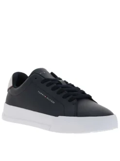 Tennis en cuir bleu marine à lacets avec semelle à talon plat