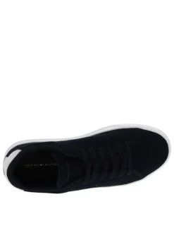 Tennis en cuir bleu marine à talon plateau avec des lacets noirs