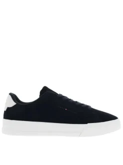 Tennis en cuir bleu marine à talon plateau avec des lacets noirs
