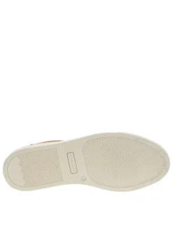 Tennis en cuir cognac à talon plat avec chevillière contrasté marron et lacets plats ton sur ton