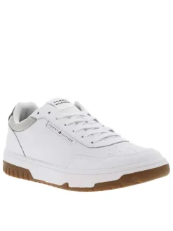 Tennis en cuir gris à talon plat et à lacets plats avec trous d'aération