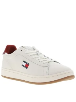 Tennis en cuir ivoire à talon plat avec des lacets et un revêtement en grains